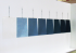 Alban Denuit, Le Poids des couleurs, de 0 à 7 grammes (bleu de Prusse), papier, crayon de couleurs, balances murales, dimensions variables, dimensions d’une feuille 39x60cm, 2012