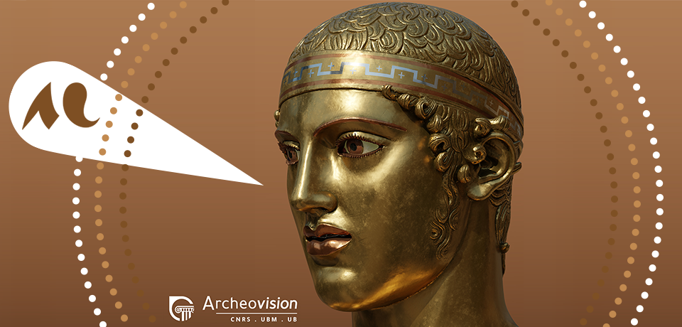 Restitution 3D du buste de l'Aurige de Delphes, plateforme Archeovision (UMR 6034 Archéosciences Bordeaux).