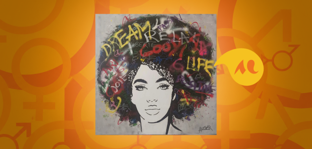 Illustration du portrait d'une femme dont les cheveux sont repr&eacute;sent&eacute;s avec des graffitis