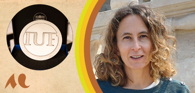 De gauche à droite : gros plan sur la médaille IUF et le portrait d'Alice Vintenon