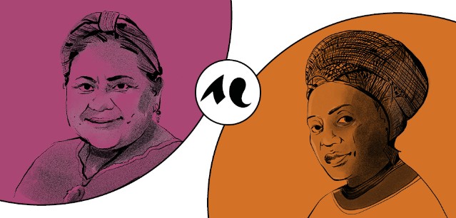 Rigoberta Menchú et Miriam Makeba - Dessins de Ludivine Martin (Pôle de production imprimée Bordeaux Montaigne)