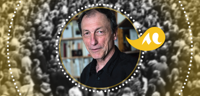 portrait de G&eacute;rard Bras et image en noir et blanc d'une foule en arri&egrave;re plan