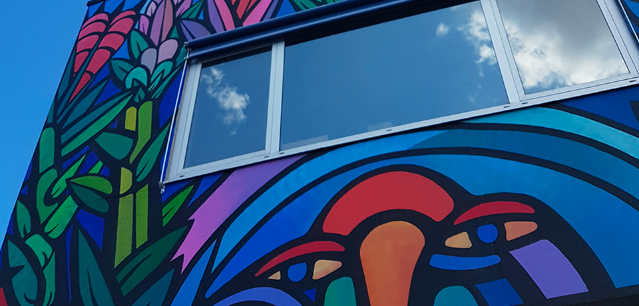Détail de la fresque de Mono Gonzalez sur la Maison des étudiants