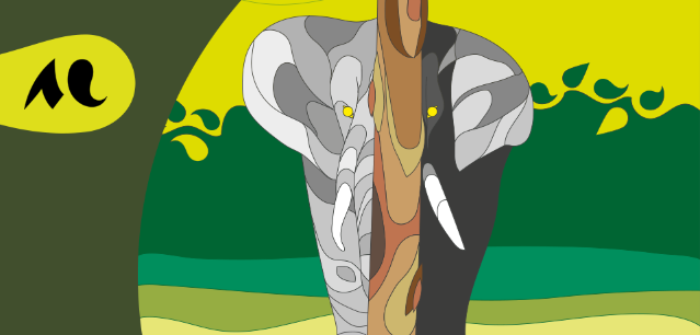 Dessin d'un &eacute;l&eacute;phant cach&eacute; derri&egrave;re un arbre