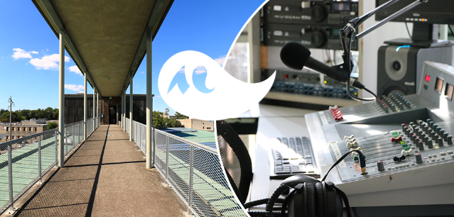 Deux photographies côte à côte des locaux de Radio campus