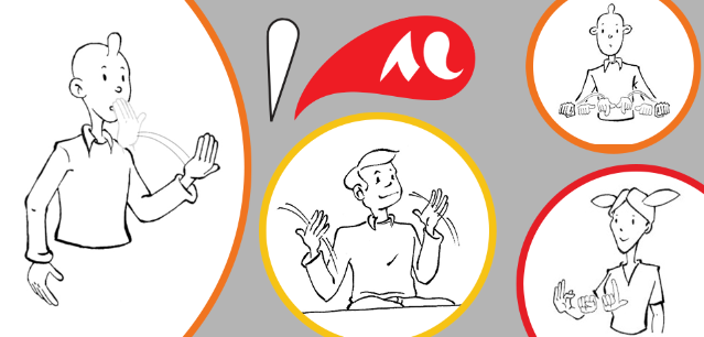 Dessins d'hommes et de femmes signant en langue des signes.