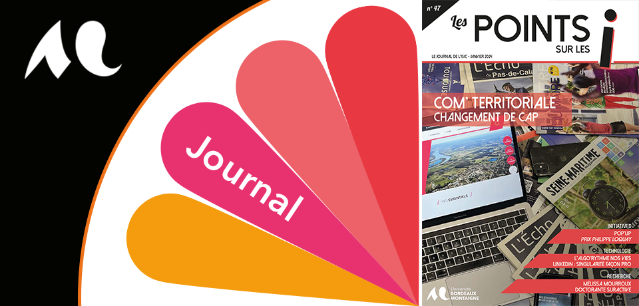 Couverture du magazine et éléments visuels colorés de la charte graphique de l'Université Bordeaux Montaigne