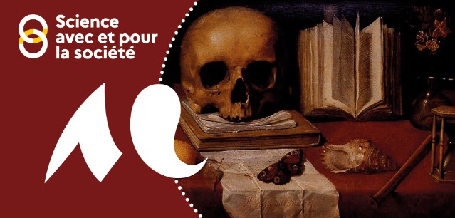 Logo de Sciences avec et pour la société, un M blanc et une peinture de vanités