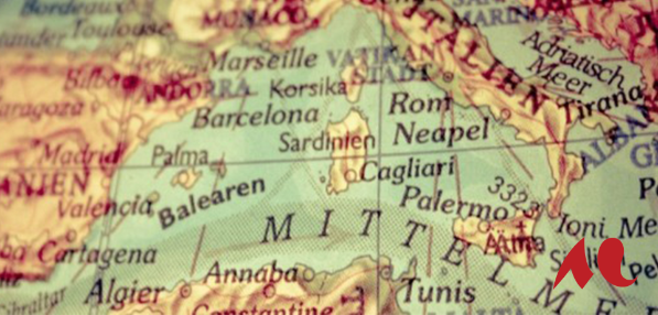 Zoom sur une carte du monde en allemand