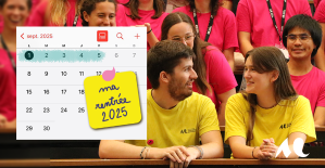 Logo M de l'université sur fond de bandes colorées