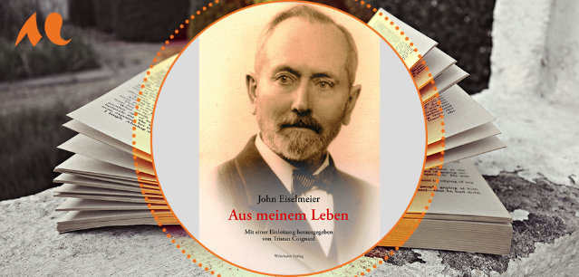 Couverture du livre avec le portrait de John Eiselmeier sur fond d'un livre ouvert