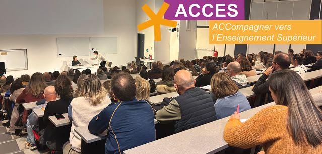 Des parents participent à une séance de théâtre forum proposé par le projet ACCES, dans l'amphithéâtre Montesquieu de Sciences Po Bordeaux