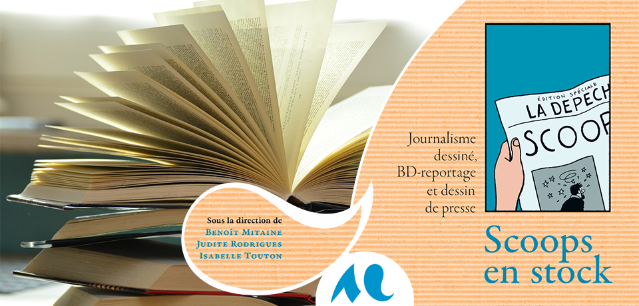 Photographie d'un livre ouvet qui joute la couverture du livre Scoops en stock