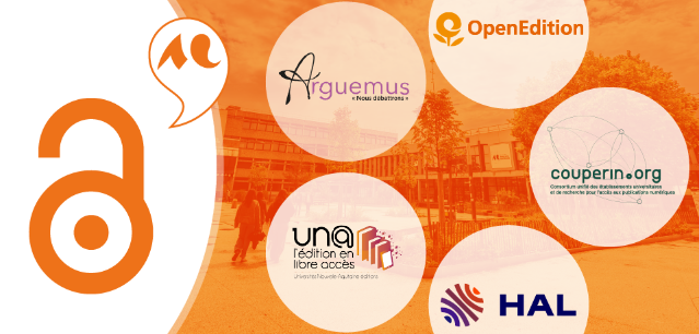 Logos des plateformes Arguemus, Un@, HAL, OpenEdition et du consortium Couperin