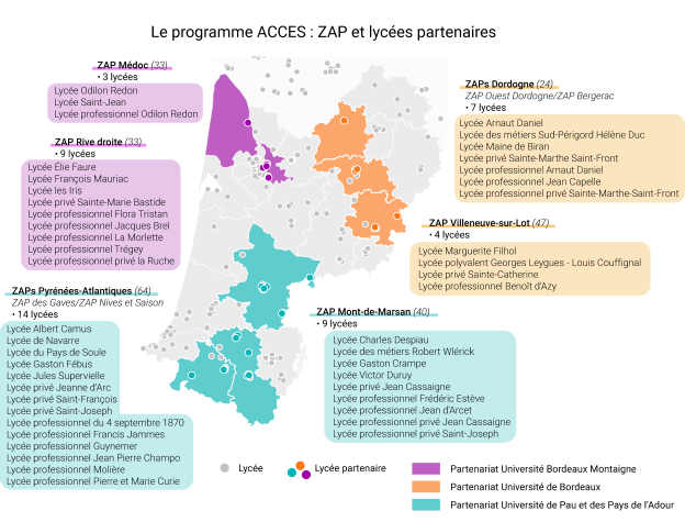Carte des ZAP et lycées partenaires du projet ACCES