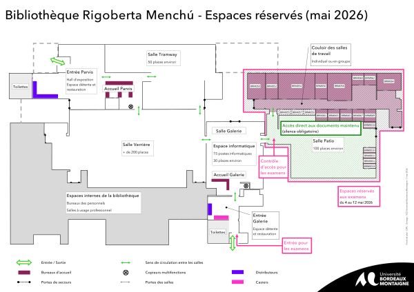 Biblioth&egrave;que Rigoberta Mench&uacute; - espaces r&eacute;serv&eacute;s pour les examens de mai 2026