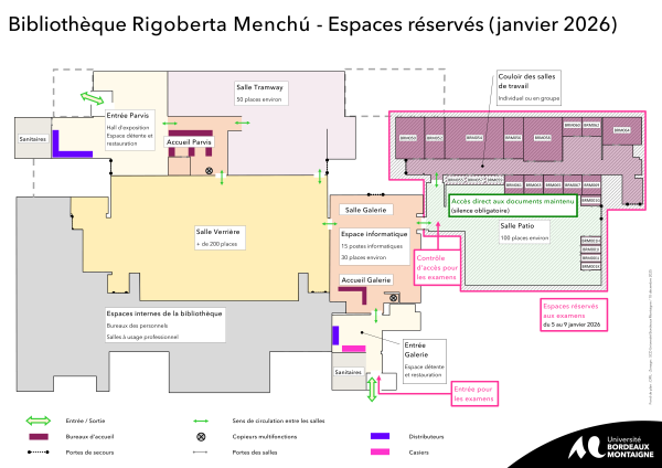 Biblioth&egrave;que Rigoberta Mench&uacute; - espaces r&eacute;serv&eacute;s pour les examens de janvier 2026