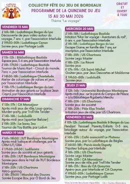 Programme de la Quizaine du jeu du 15 au 30 mai 2026 - Th&egrave;me "Le voyage" (page 1)